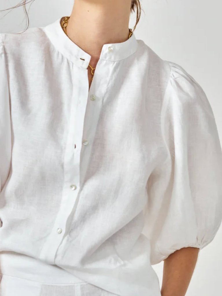 Nwt Lanhtropy Women's 100% Linen Bubble Shirt In White, Size M
